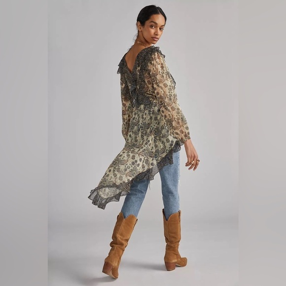 NWT Anthropologie LetMeBe Sheer Femme Maxi Button Down Long Sleeve Hi-Low Shirt - Picture 3 of 11